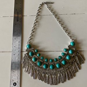 Turquoise and feather statement necklace